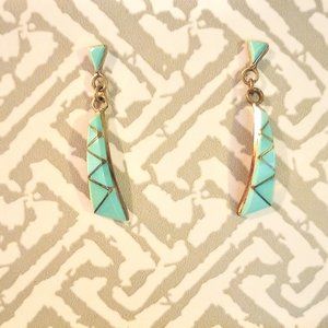 Genuine Turquoise and Silver Drop Earrings